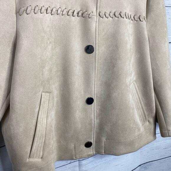 Andrew Marc New York Faux Suede Braid Lacing Jacket Lagenlook Beige size Large - Picture 5 of 11